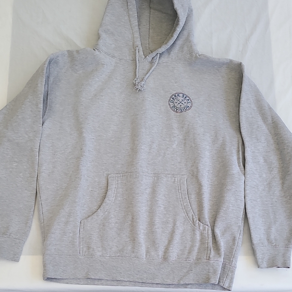 Dark SeasGray Sweatshirt Hoodie with Ribbed Cuffs and Drawstring Hood Size Large
